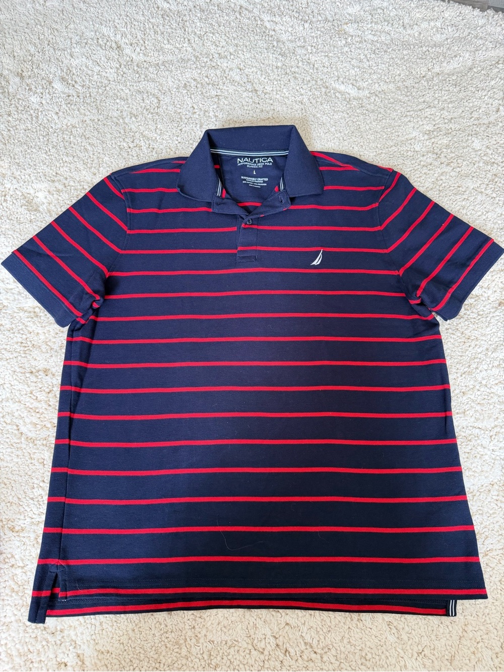 Nautica Navy Polo with Blue with Red Stripe Size Large